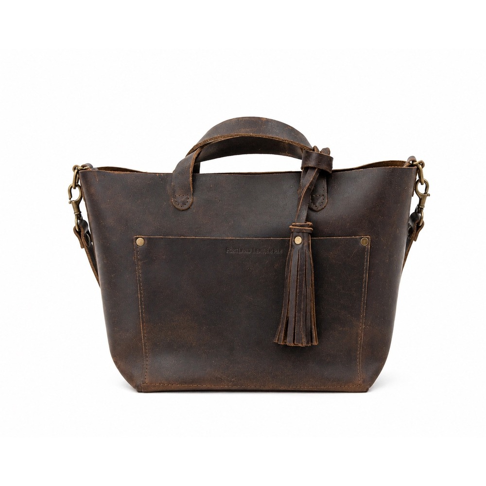 Portland Leather Goods Mini Crossbody Tote Bag Dark Brown Leather Handbag